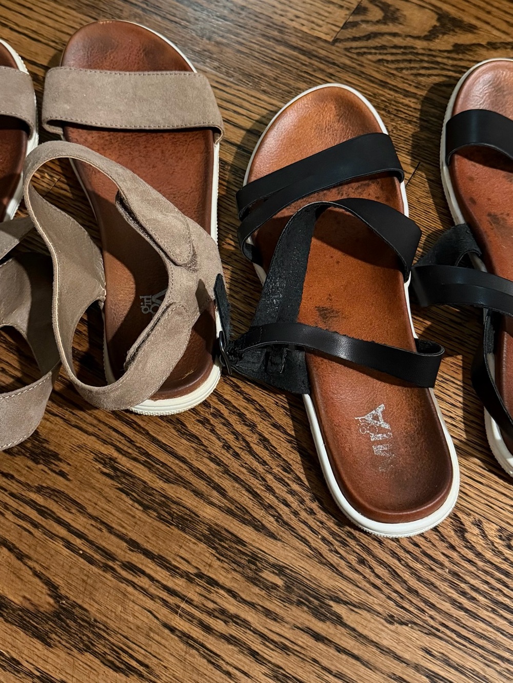 MIA Black Strappy Slide Sandals with Brown Footbed both pair 7